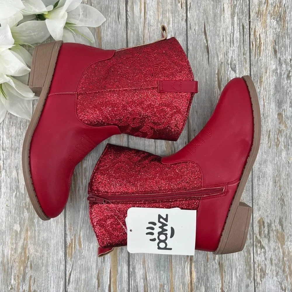 Big Girls Glitter Western Boots Shoes Size 4